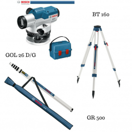 Optical Level GOL 26D/G + Building Tripod BT 160 + Measuring Rod GR 500 Professional
